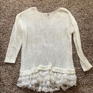 White ruffle sweater tunic